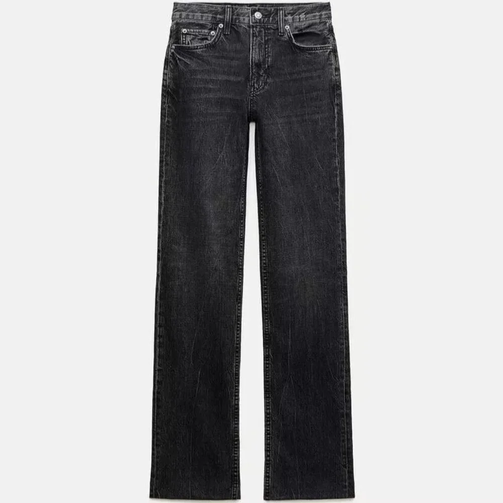 NWT ZARA HIGH RISE BOOTCUT ZW COLLECTION JEANS SIZE 28 (US 6) | GRAY/BLACK - Picture 4 of 8